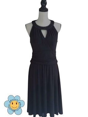 Jessica Howard ~ 14P ~ Beautiful ~ Black Dress ~ Beaded Collar ~ Gathered Waist